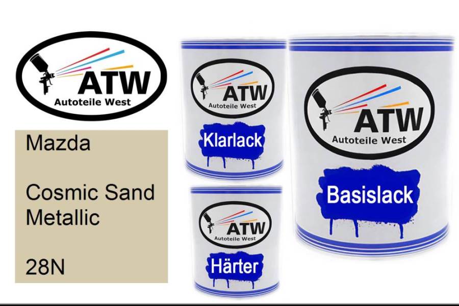 Mazda, Cosmic Sand Metallic, 28N: 1L Lackdose + 1L Klarlack + 500ml Härter - Set, von ATW Autoteile West.